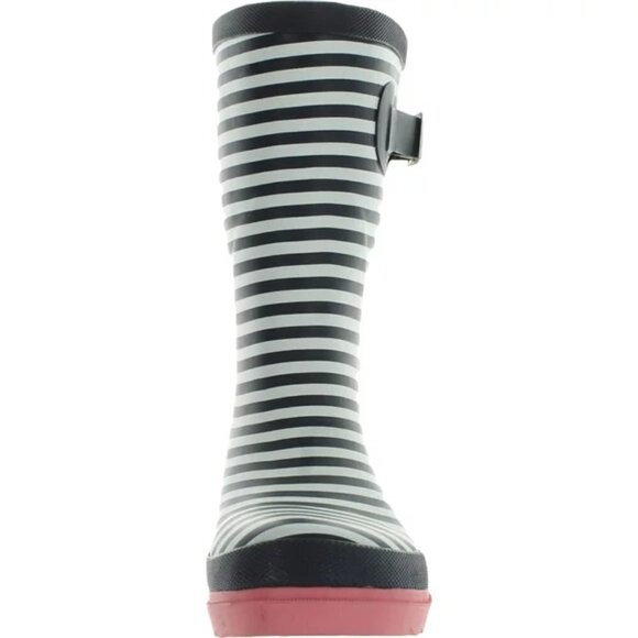 JOURNEE COLLECTION "Settle" Rain Boot in Stripped Black & Cream with Coral Sole - Picture 3 of 16